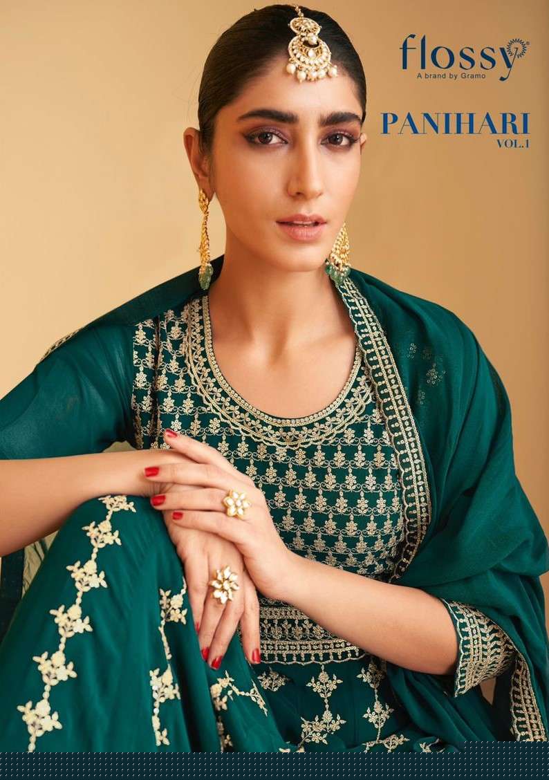 PANIHARI VOL-1 BY FLOSSY 05 TO 08 SERIES BEAUTIFUL SHARARA SUITS COLORFUL STYLISH FANCY CASUAL WEAR & ETHNIC WEAR REAL GEORGETTE EMBROIDERED DRESSES AT WHOLESALE PRICE