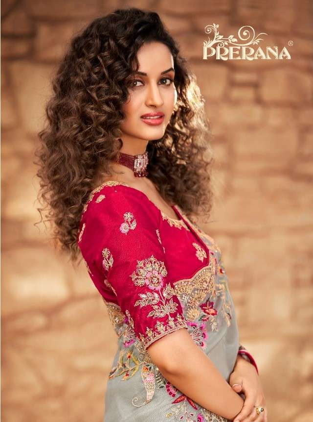 PRERANA 1601 SERIES BY PRERANA 1601 TO 1609 SERIES INDIAN TRADITIONAL WEAR COLLECTION BEAUTIFUL STYLISH FANCY COLORFUL PARTY WEAR & OCCASIONAL WEAR ORGANZA SAREES AT WHOLESALE PRICE