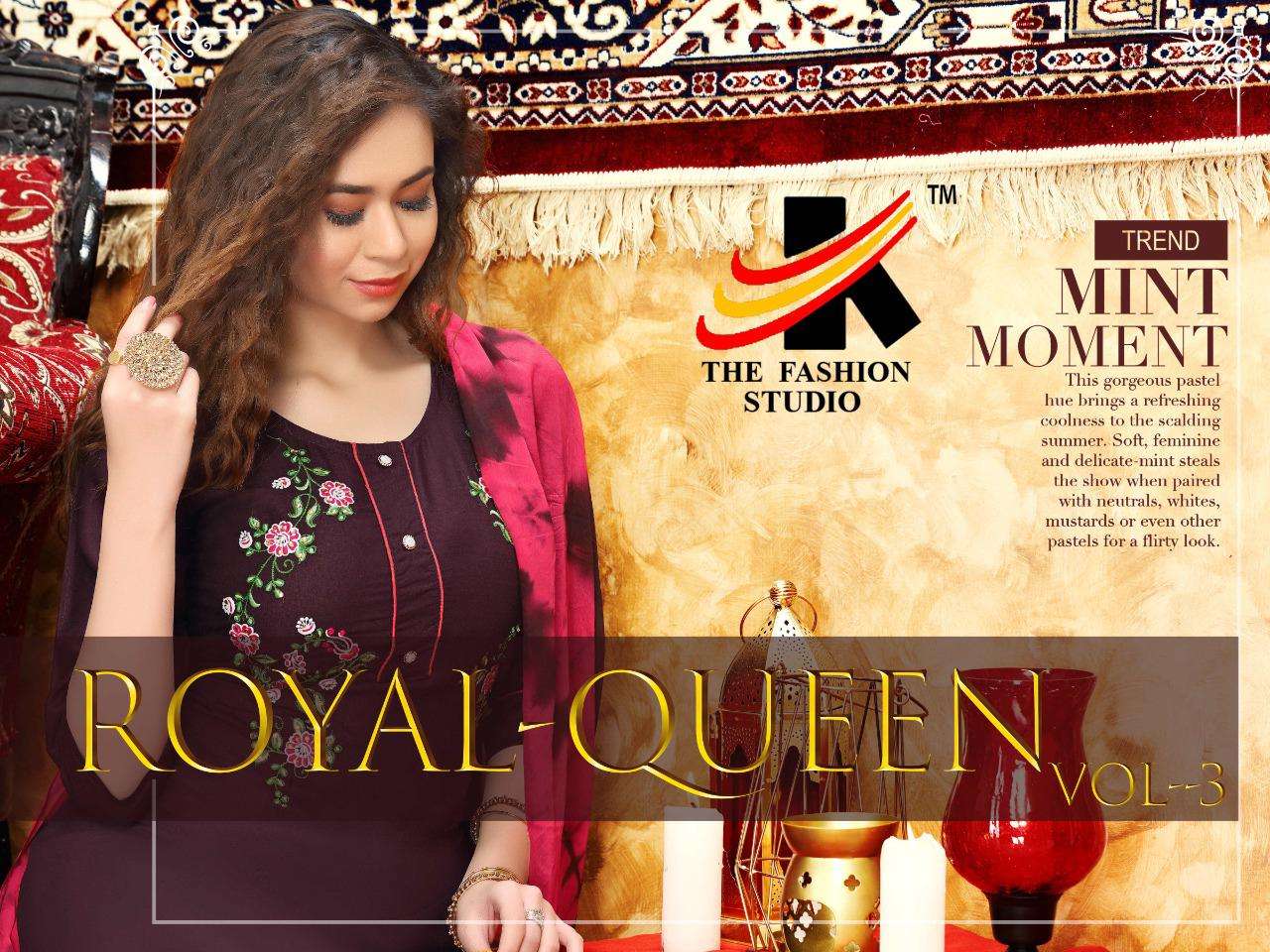 ROYAL QUEEN VOL-3 BY THE FASHION STUDIO 2001 TO 2008 SERIES BEAUTIFUL SUITS COLORFUL STYLISH FANCY CASUAL WEAR & ETHNIC WEAR HEAVY RAYON EMBROIDERED DRESSES AT WHOLESALE PRICE