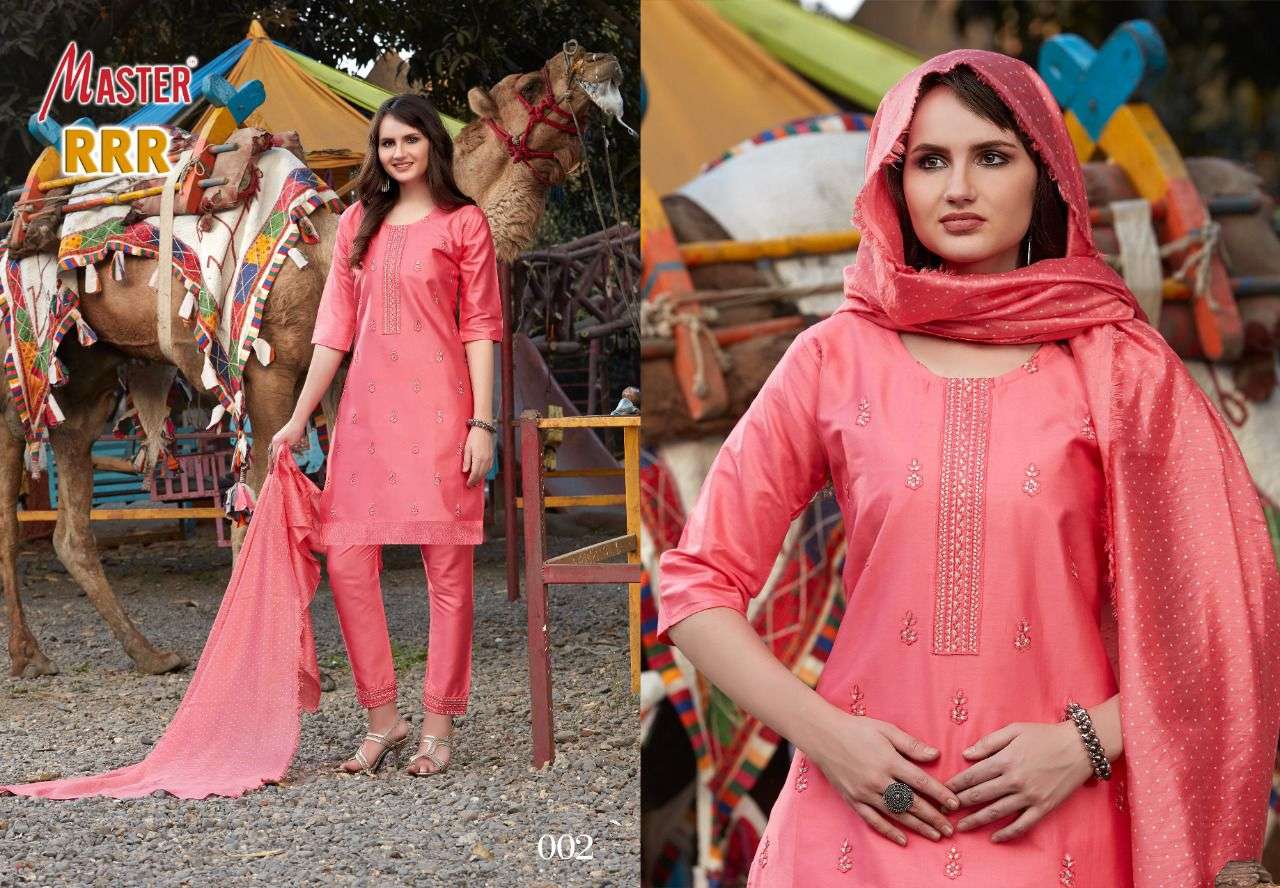 RRR BY MASTER 001 TO 008 SERIES BEAUTIFUL SUITS COLORFUL STYLISH FANCY CASUAL WEAR & ETHNIC WEAR JAM SATIN DRESSES AT WHOLESALE PRICE