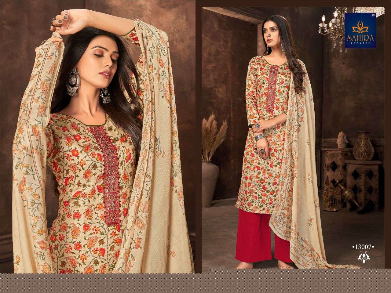 SAHIRA 13007 COLOURS BY SAHIRA EXPORTS 13007-A TO 13007-D SERIES BEAUTIFUL STYLISH SUITS FANCY COLORFUL CASUAL WEAR & ETHNIC WEAR & READY TO WEAR PURE JAM SILK COTTON PRINTED DRESSES AT WHOLESALE PRICE