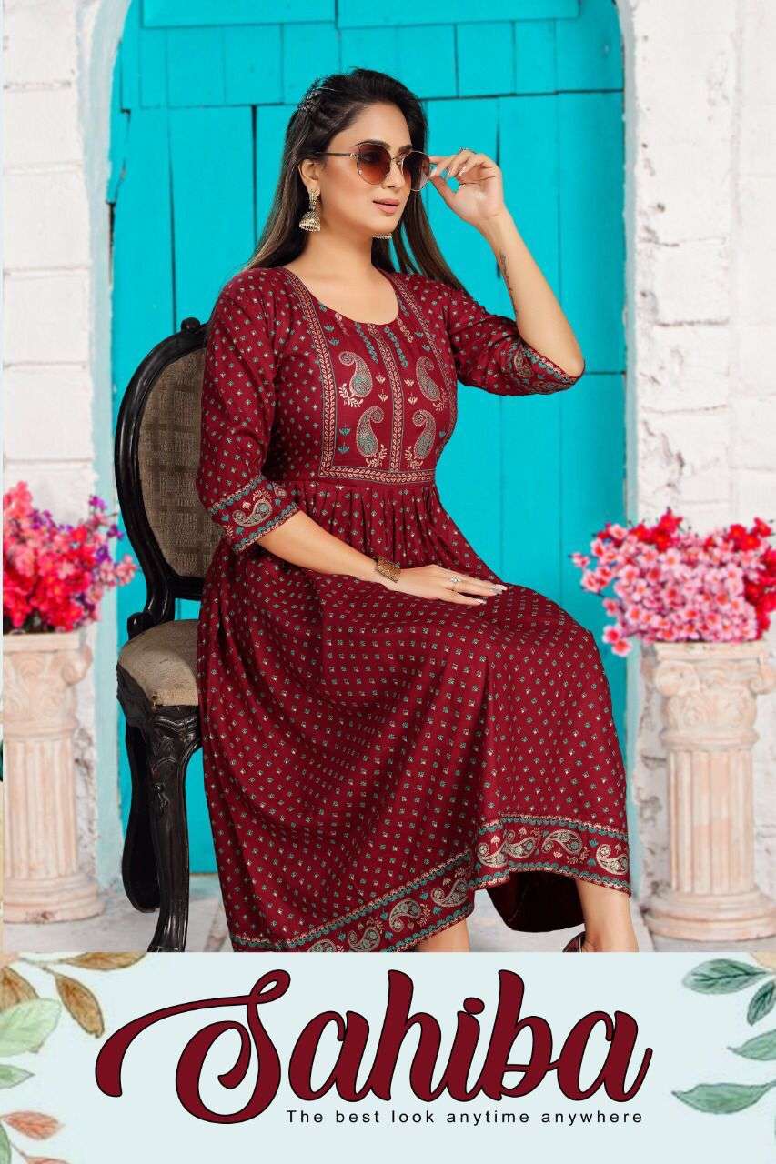 SAHIBA BY BEAUTY QUEEN 1001 TO 1008 SERIES DESIGNER STYLISH FANCY COLORFUL BEAUTIFUL PARTY WEAR & ETHNIC WEAR COLLECTION RAYON PRINT KURTIS AT WHOLESALE PRICE