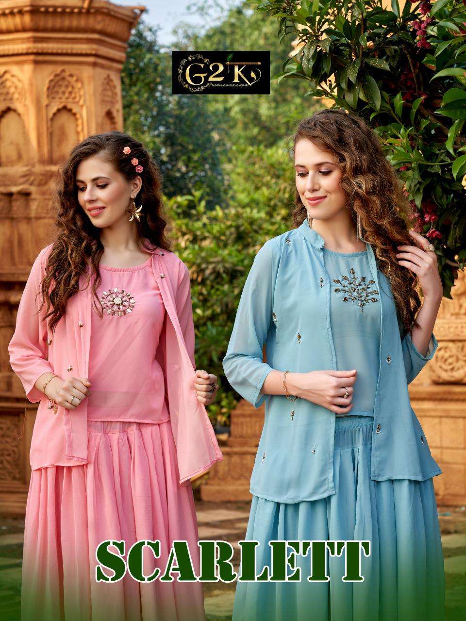 SCARLETT BY G2K 1001 TO 1005 SERIES DESIGNER STYLISH FANCY COLORFUL BEAUTIFUL PARTY WEAR & ETHNIC WEAR COLLECTION GEORGETTE TOPS WITH BOTTOM AT WHOLESALE PRICE