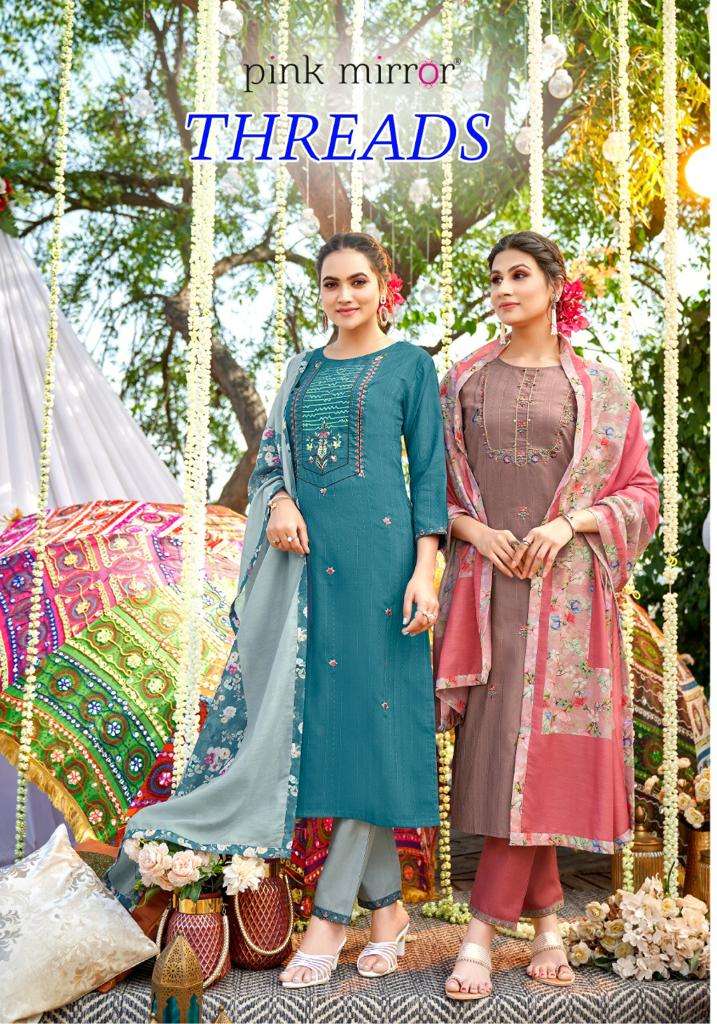 THREADS BY PINK MIRROR 1001 TO 1006 SERIES BEAUTIFUL SUITS COLORFUL STYLISH FANCY CASUAL WEAR & ETHNIC WEAR VISCOSE EMBROIDERED DRESSES AT WHOLESALE PRICE