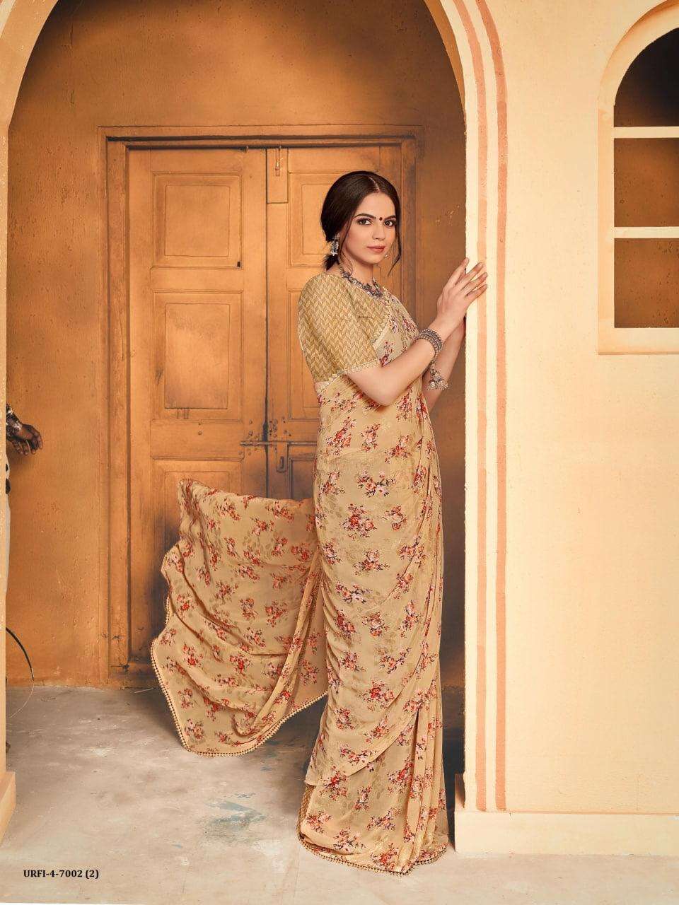URAFI VOL-4 BY SHREE MATARAM 17001 TO 17006 SERIES INDIAN TRADITIONAL WEAR COLLECTION BEAUTIFUL STYLISH FANCY COLORFUL PARTY WEAR & OCCASIONAL WEAR GEORGETTE PRINTED SAREES AT WHOLESALE PRICE
