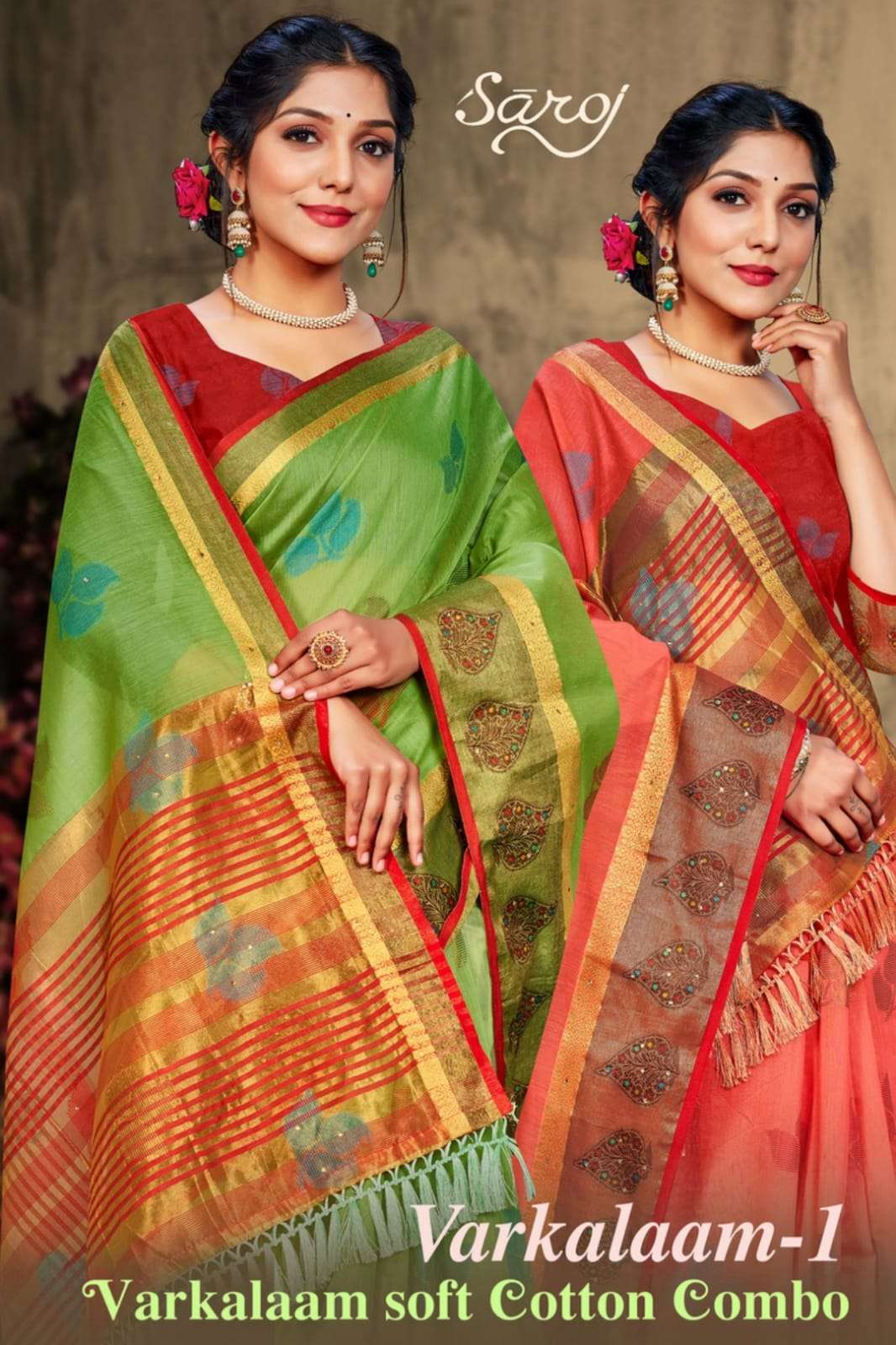 VARKALAAM BY SAROJ 5301 TO 5306 SERIES INDIAN TRADITIONAL WEAR COLLECTION BEAUTIFUL STYLISH FANCY COLORFUL PARTY WEAR & OCCASIONAL WEAR COTTON SILK SAREES AT WHOLESALE PRICE