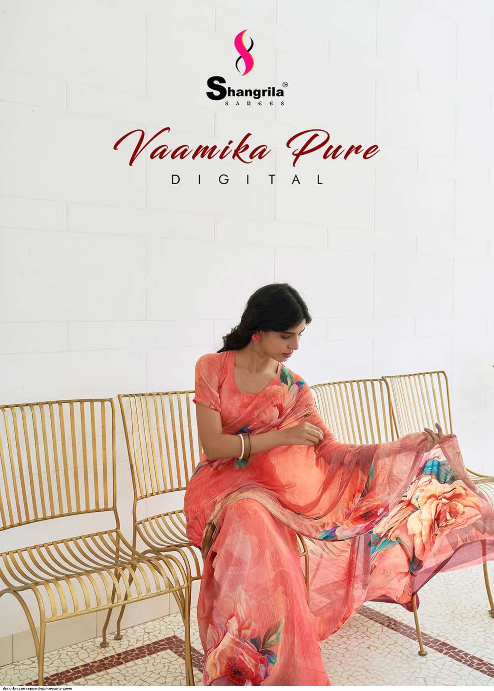 VAAMIKA PURE BY SHANGRILA 70281 TO 70288 SERIES INDIAN TRADITIONAL WEAR COLLECTION BEAUTIFUL STYLISH FANCY COLORFUL PARTY WEAR & OCCASIONAL WEAR GEORGETTE PRINT SAREES AT WHOLESALE PRICE