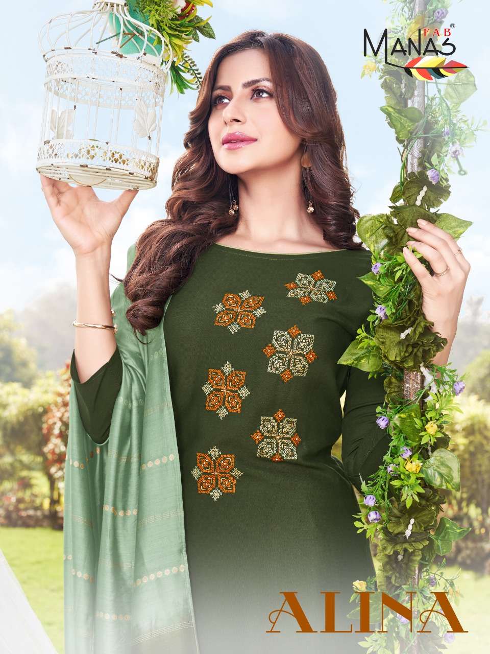 ALINA BY MANAS FAB 7001 TO 7006 SERIES BEAUTIFUL SUITS COLORFUL STYLISH FANCY CASUAL WEAR & ETHNIC WEAR RAYON EMBROIDERED DRESSES AT WHOLESALE PRICE