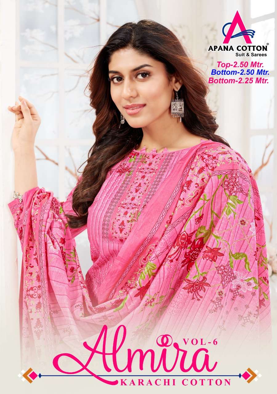 Almira Vol-6 By Apana Cotton 1001 To 1006 Series Beautiful Stylish Suits Fancy Colorful Casual Wear & Ethnic Wear & Ready To Wear Cotton Printed Dresses At Wholesale Price
