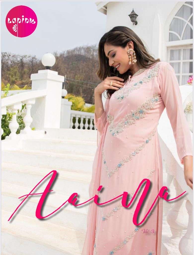 AAINA VOL-3 BY LAPINK 301 TO 304 SERIES BEAUTIFUL SUITS COLORFUL STYLISH FANCY CASUAL WEAR & ETHNIC WEAR CHINNON/GEORGETTE DRESSES AT WHOLESALE PRICE