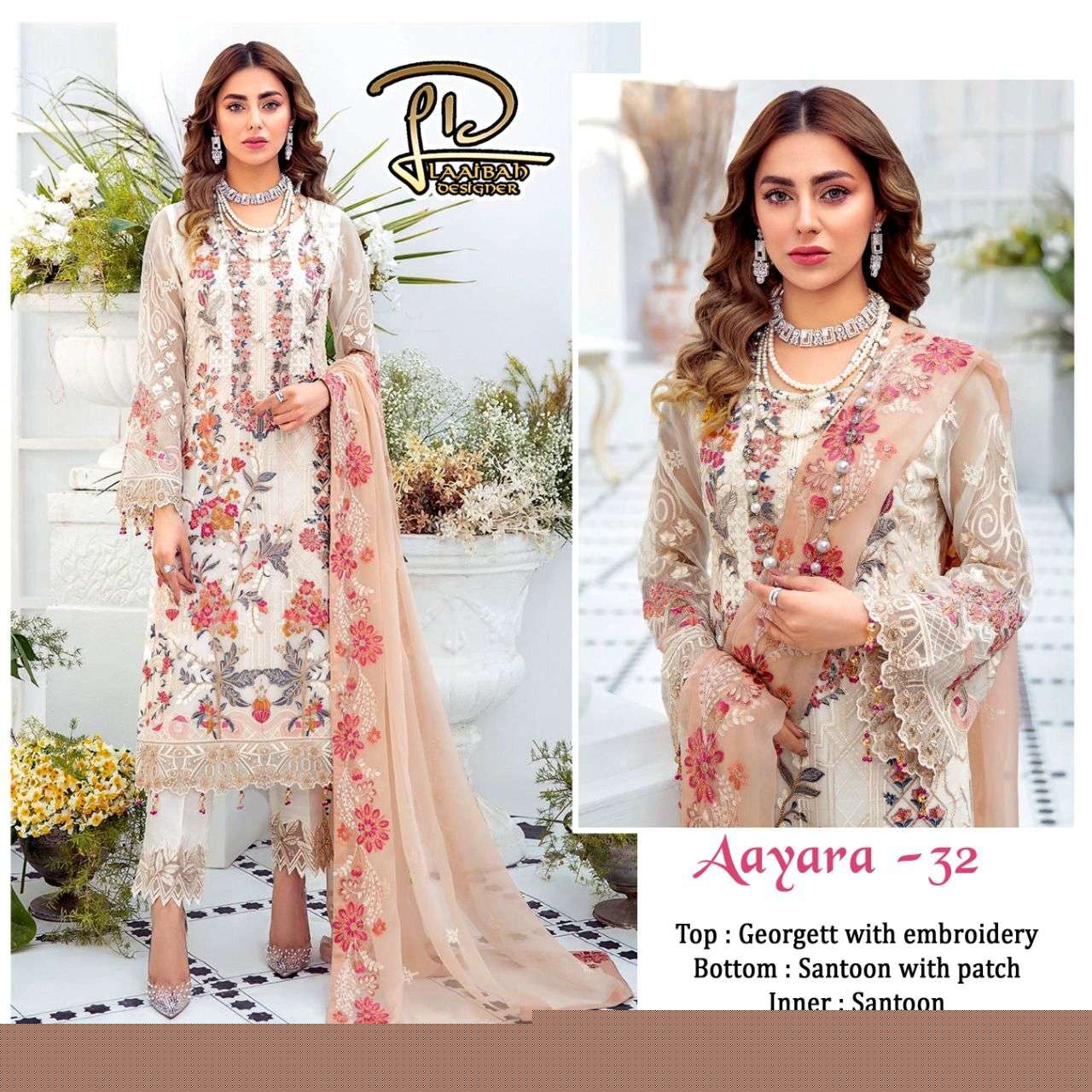 AAYARA 32 BY LAAIBAH DESIGNER BEAUTIFUL STYLISH PAKISATNI SUITS FANCY COLORFUL CASUAL WEAR & ETHNIC WEAR & READY TO WEAR GEORGETTE WITH EMBROIDERY DRESSES AT WHOLESALE PRICE
