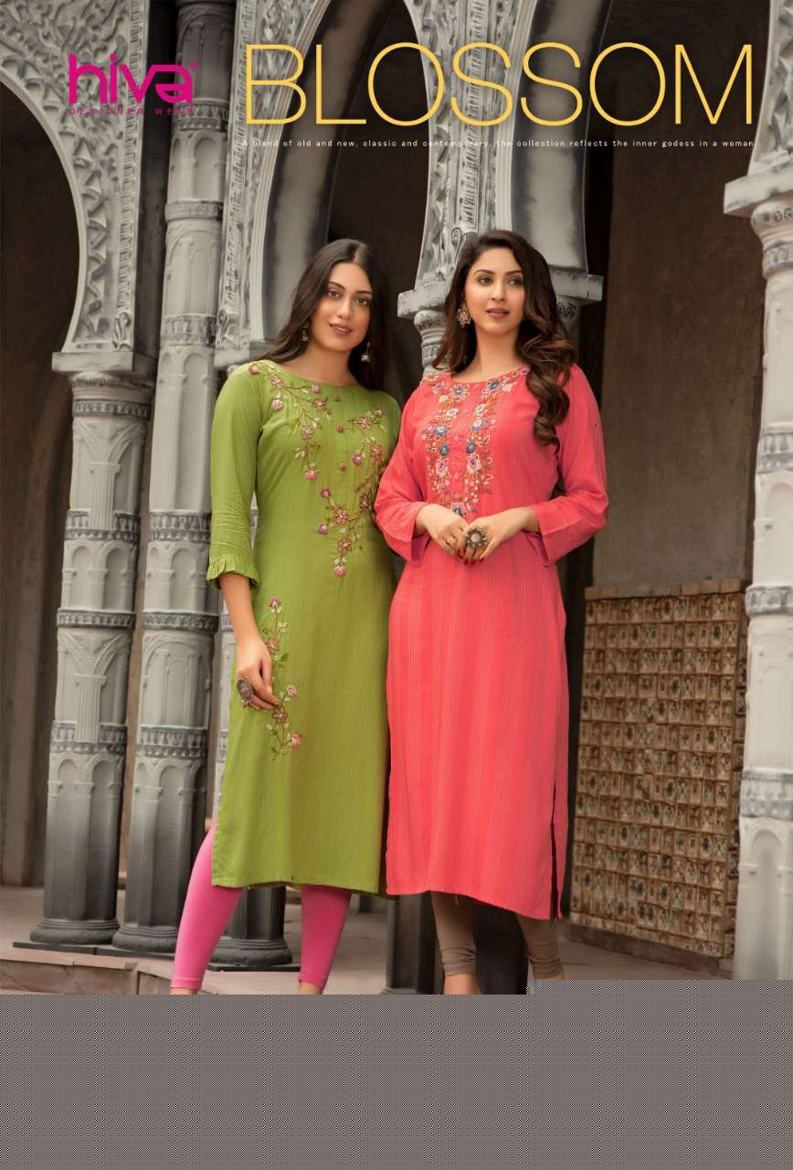 BLOSSOM BY HIVA 101 TO 10 SERIES DESIGNER STYLISH FANCY COLORFUL BEAUTIFUL PARTY WEAR & ETHNIC WEAR COLLECTION RAYON KURTIS AT WHOLESALE PRICE