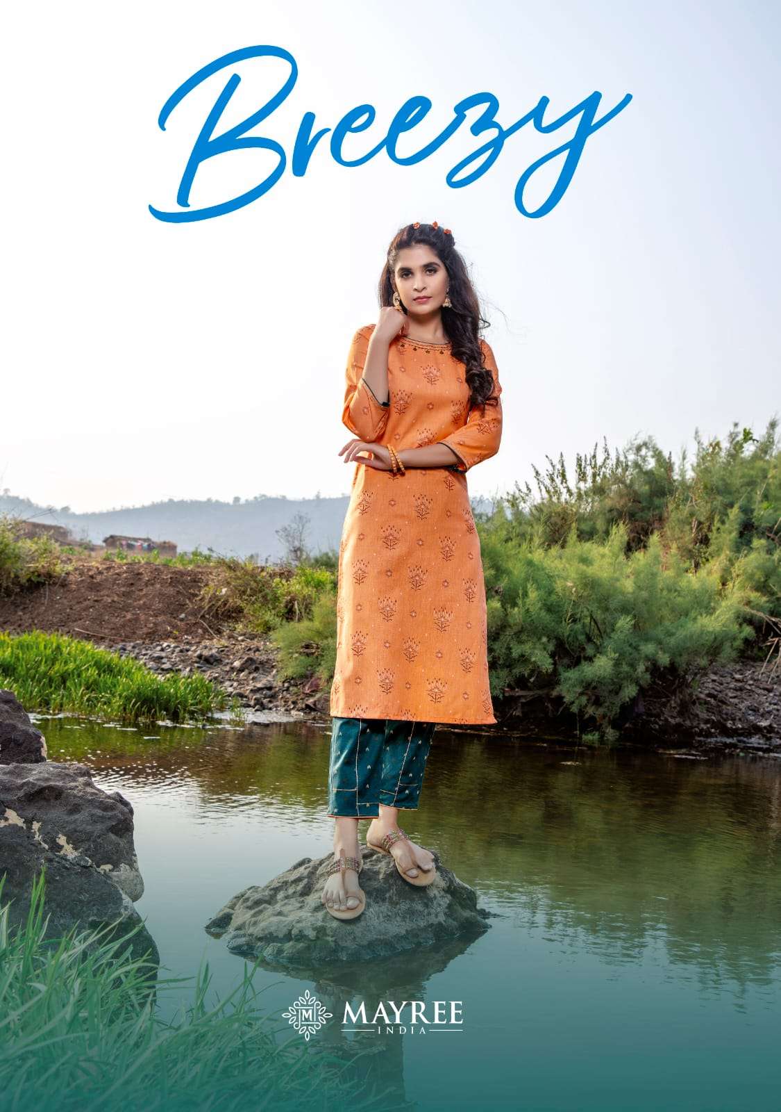 BREEZY BY MAYREE 001 TO 010 SERIES DESIGNER STYLISH FANCY COLORFUL BEAUTIFUL PARTY WEAR & ETHNIC WEAR COLLECTION RAYON PRINT WITH WORK KURTIS WITH BOTTOM AT WHOLESALE PRICE