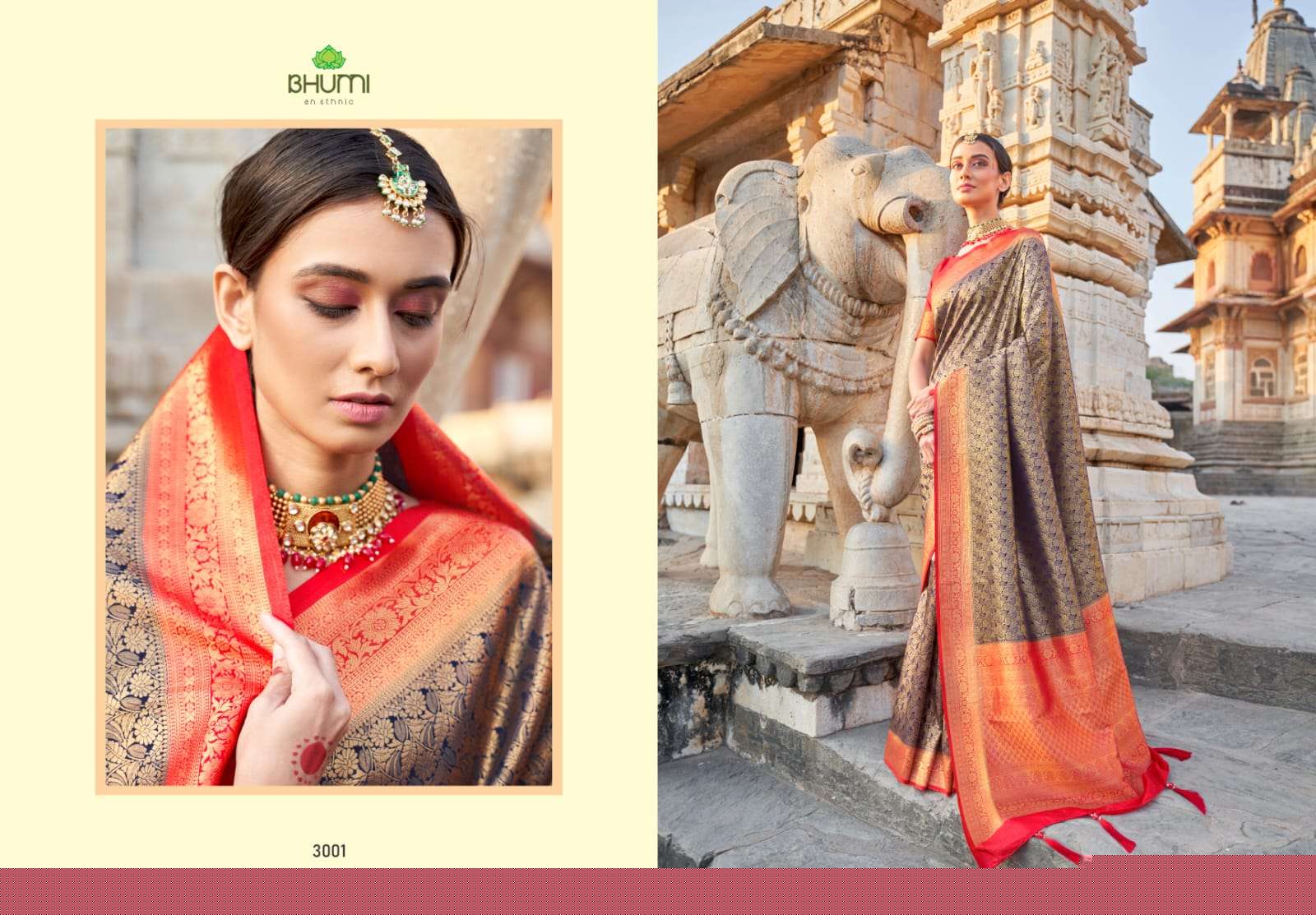 BHUMI 3001 SERIES BY BHUMI 3001 TO 3011 SERIES INDIAN TRADITIONAL WEAR COLLECTION BEAUTIFUL STYLISH FANCY COLORFUL PARTY WEAR & OCCASIONAL WEAR SOFT SILK SAREES AT WHOLESALE PRICE