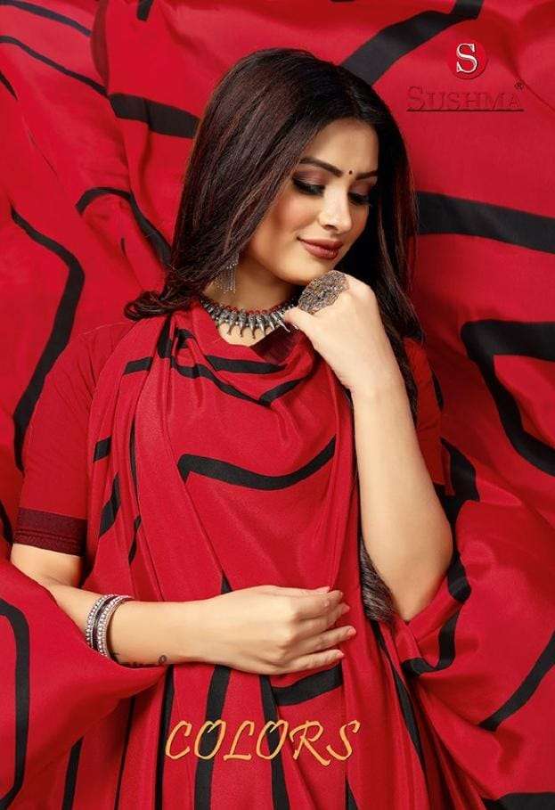 COLORS BY SUSHMA 28001-A TO 28002-C SERIES INDIAN TRADITIONAL WEAR COLLECTION BEAUTIFUL STYLISH FANCY COLORFUL PARTY WEAR & OCCASIONAL WEAR CREPE SAREES AT WHOLESALE PRICE