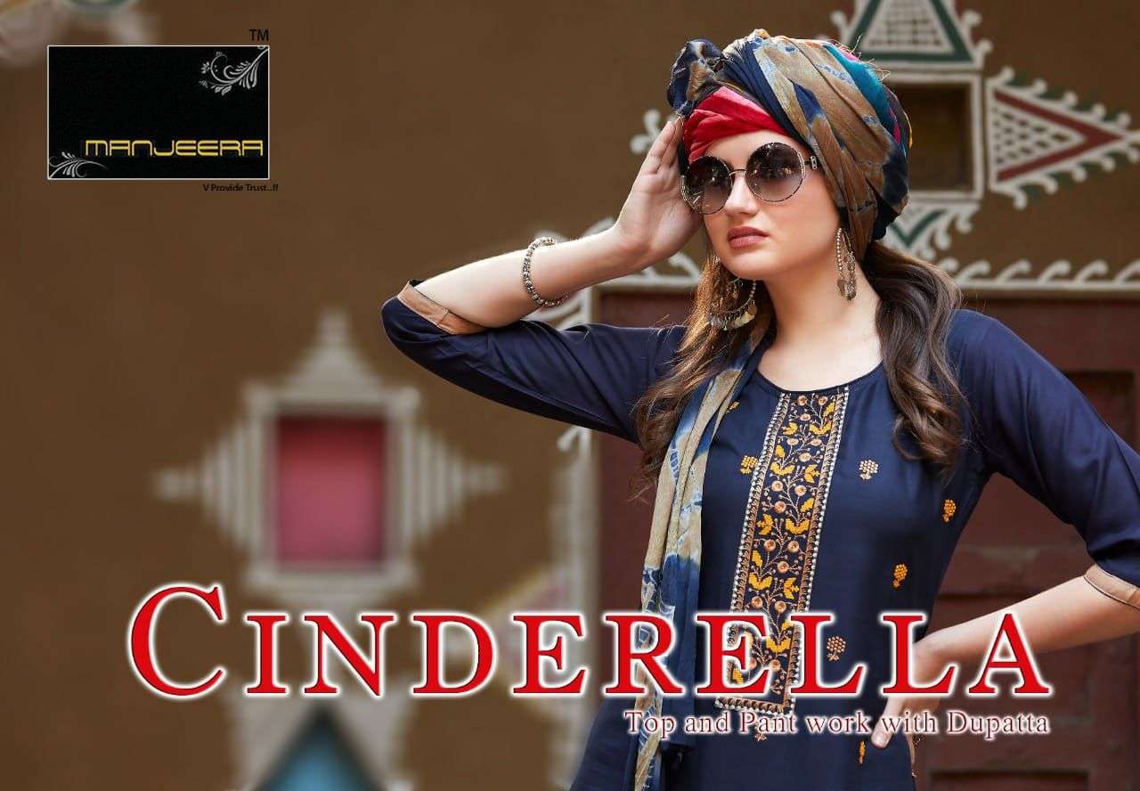 CINDERELLA BY MANJEERA 001 TO 008 SERIES BEAUTIFUL SUITS COLORFUL STYLISH FANCY CASUAL WEAR & ETHNIC WEAR RAYON WITH WORK DRESSES AT WHOLESALE PRICE