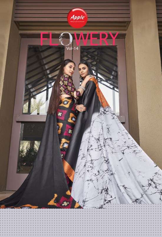 FLOWERY VOL-14 BY APPLE 1401 TO 1408 SERIES INDIAN TRADITIONAL WEAR COLLECTION BEAUTIFUL STYLISH FANCY COLORFUL PARTY WEAR & OCCASIONAL WEAR JAPAN SAREES AT WHOLESALE PRICE