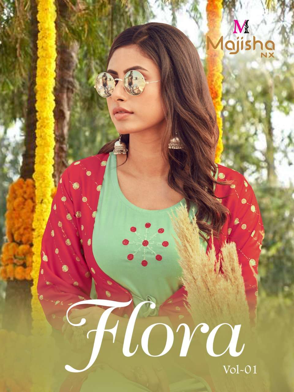 FLORA BY MAJISHA NX 101 TO 108 SERIES DESIGNER STYLISH FANCY COLORFUL BEAUTIFUL PARTY WEAR & ETHNIC WEAR COLLECTION RAYON PRINT KURTIS WITH KOTI AT WHOLESALE PRICE