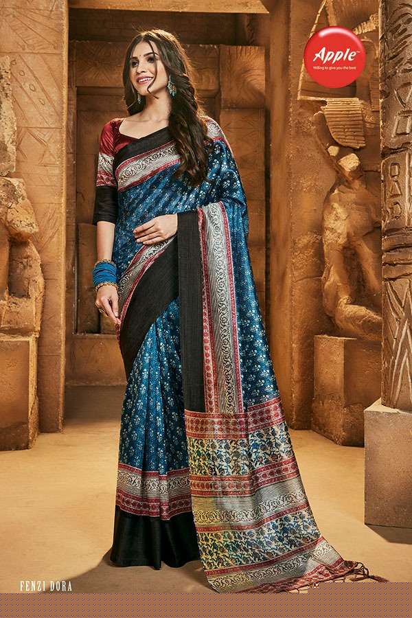 FENZI DORA BY APPLE 101 TO 108 SERIES INDIAN TRADITIONAL WEAR COLLECTION BEAUTIFUL STYLISH FANCY COLORFUL PARTY WEAR & OCCASIONAL WEAR SILK DIGITAL PRINT SAREES AT WHOLESALE PRICE