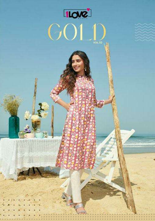 GOLD VOL-2 BY 1 LOVE 01 TO 08 SERIES DESIGNER STYLISH FANCY COLORFUL BEAUTIFUL PARTY WEAR & ETHNIC WEAR COLLECTION PREMIUM RAYON KURTIS AT WHOLESALE PRICE
