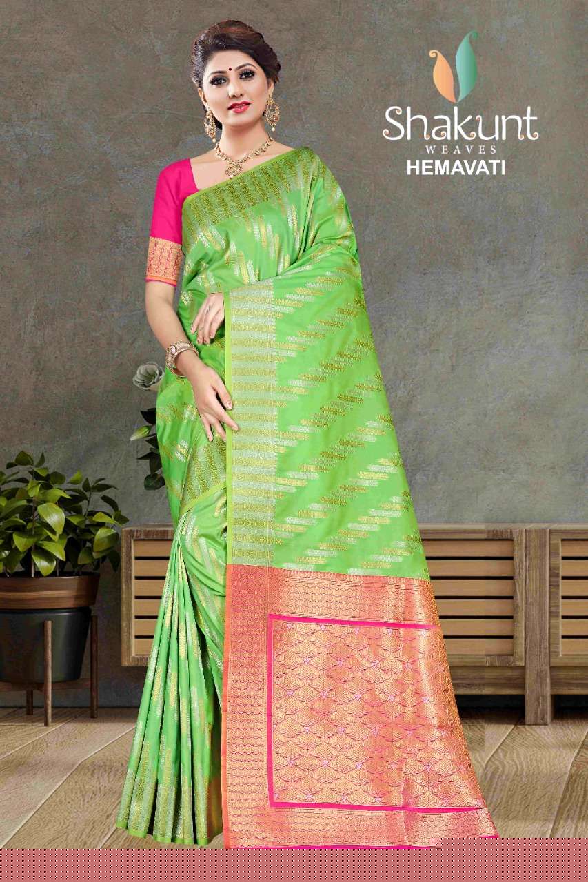 HEMAVATI BY SHAKUNT 1001 TO 1006 SERIES INDIAN TRADITIONAL WEAR COLLECTION BEAUTIFUL STYLISH FANCY COLORFUL PARTY WEAR & OCCASIONAL WEAR SOFT SILK SAREES AT WHOLESALE PRICE