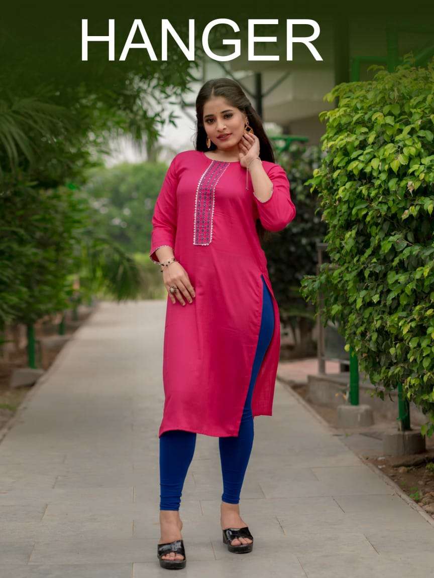 HANGER BY WOMENS HANGER 1001 TO 1006 SERIES DESIGNER STYLISH FANCY COLORFUL BEAUTIFUL PARTY WEAR & ETHNIC WEAR COLLECTION RAYON EMBROIDERY KURTIS AT WHOLESALE PRICE