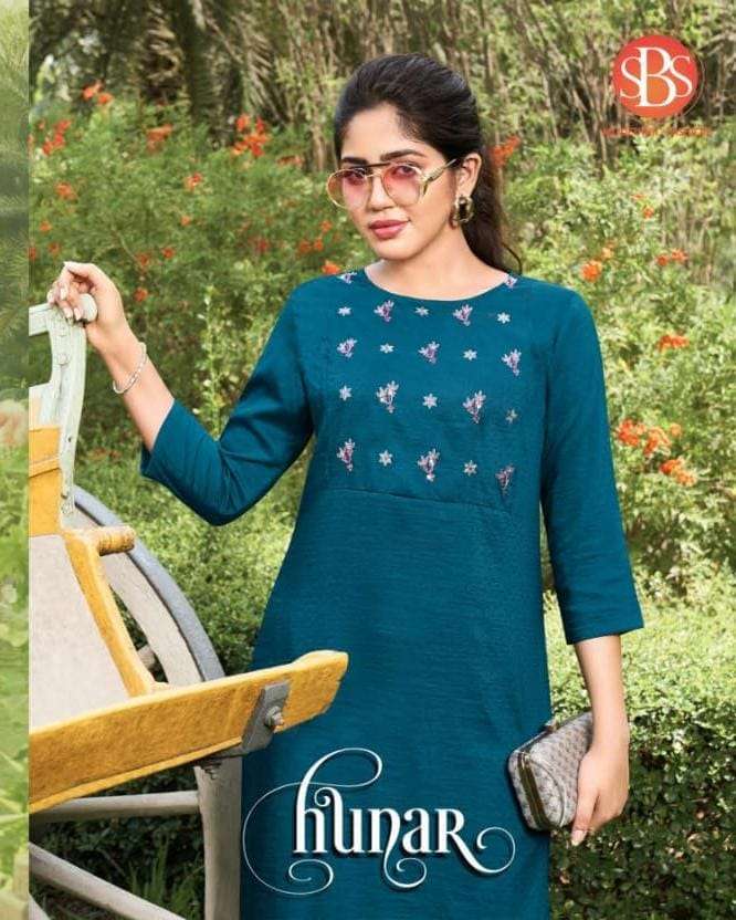 HUNAR BY SBS 3461 TO 3464 SERIES DESIGNER STYLISH FANCY COLORFUL BEAUTIFUL PARTY WEAR & ETHNIC WEAR COLLECTION CHINNON KURTIS WITH BOTTOM AT WHOLESALE PRICE