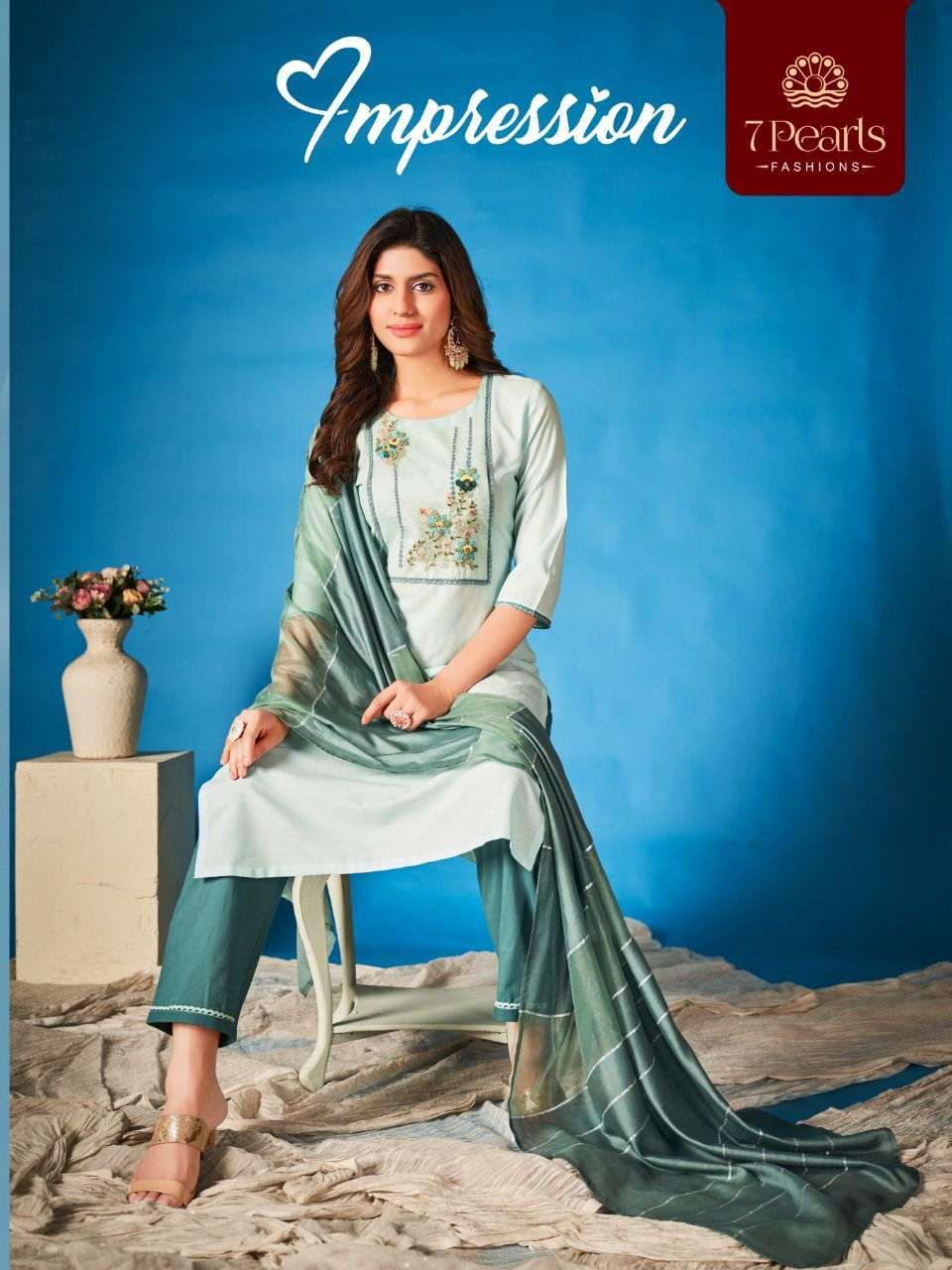 IMPRESSION BY 7 PEARLS 01 TO 04 SERIES BEAUTIFUL SUITS COLORFUL STYLISH FANCY CASUAL WEAR & ETHNIC WEAR COTTON EMBROIDERED DRESSES AT WHOLESALE PRICE