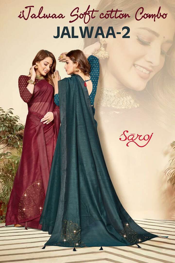 JALWAA VOL-2 BY SAROJ 6401 TO 6406 SERIES INDIAN TRADITIONAL WEAR COLLECTION BEAUTIFUL STYLISH FANCY COLORFUL PARTY WEAR & OCCASIONAL WEAR LINEN COTTON SAREES AT WHOLESALE PRICE