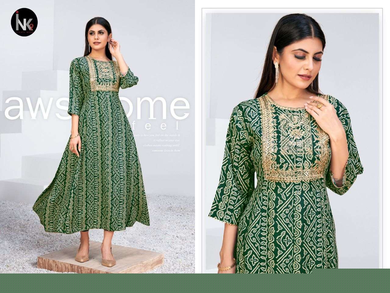 KALI VOL-1 BY INK9 1789-A TO 1879-H SERIES BEAUTIFUL STYLISH FANCY COLORFUL CASUAL WEAR & ETHNIC WEAR RAYON WITH WORK GOWNS AT WHOLESALE PRICE