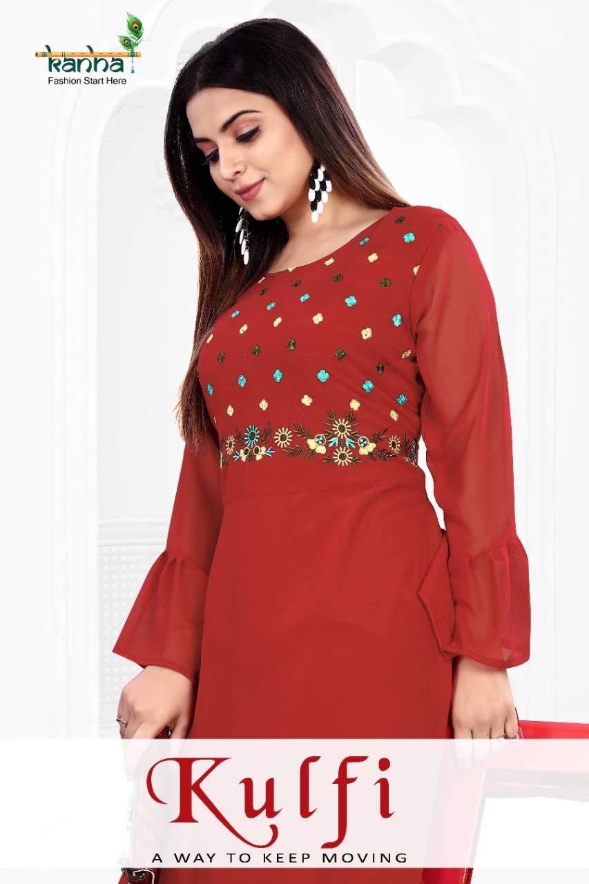 KULFI BY KANHA 101 TO 106 SERIES BEAUTIFUL STYLISH FANCY COLORFUL CASUAL WEAR & ETHNIC WEAR GEORGETTE EMBROIDERED GOWNS AT WHOLESALE PRICE