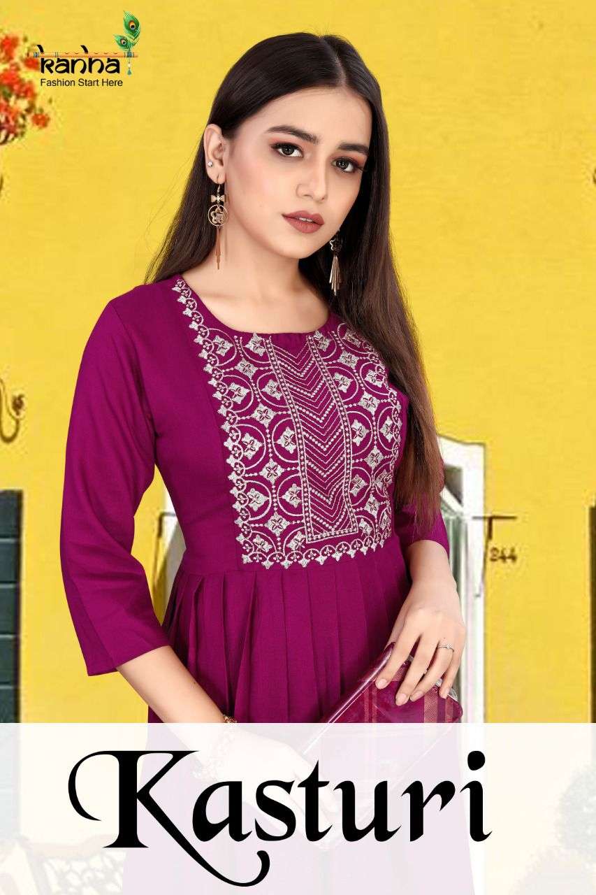 KASTURI BY KANHA 101 TO 106 SERIES DESIGNER STYLISH FANCY COLORFUL BEAUTIFUL PARTY WEAR & ETHNIC WEAR COLLECTION RAYON EMBROIDERY KURTIS AT WHOLESALE PRICE