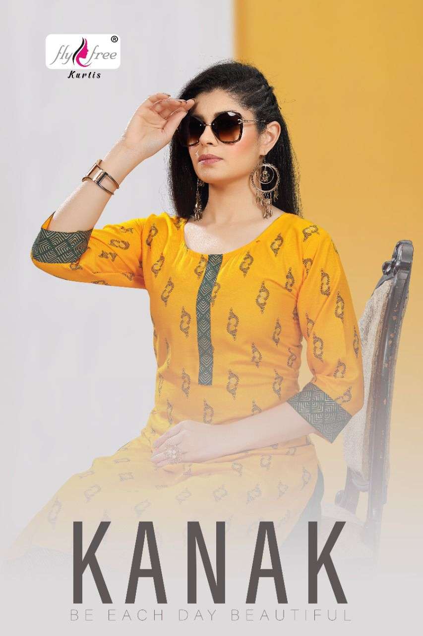 KANAK BY FLY FREE 1001 TO 1008 SERIES DESIGNER STYLISH FANCY COLORFUL BEAUTIFUL PARTY WEAR & ETHNIC WEAR COLLECTION RAYON KURTIS WITH BOTTOM AT WHOLESALE PRICE