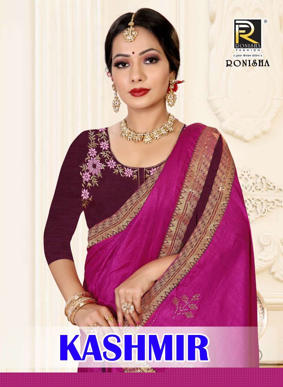 KASHMIR BY RONISHA FASHION 1001 TO 1008 SERIES INDIAN TRADITIONAL WEAR COLLECTION BEAUTIFUL STYLISH FANCY COLORFUL PARTY WEAR & OCCASIONAL WEAR FANCY SAREES AT WHOLESALE PRICE