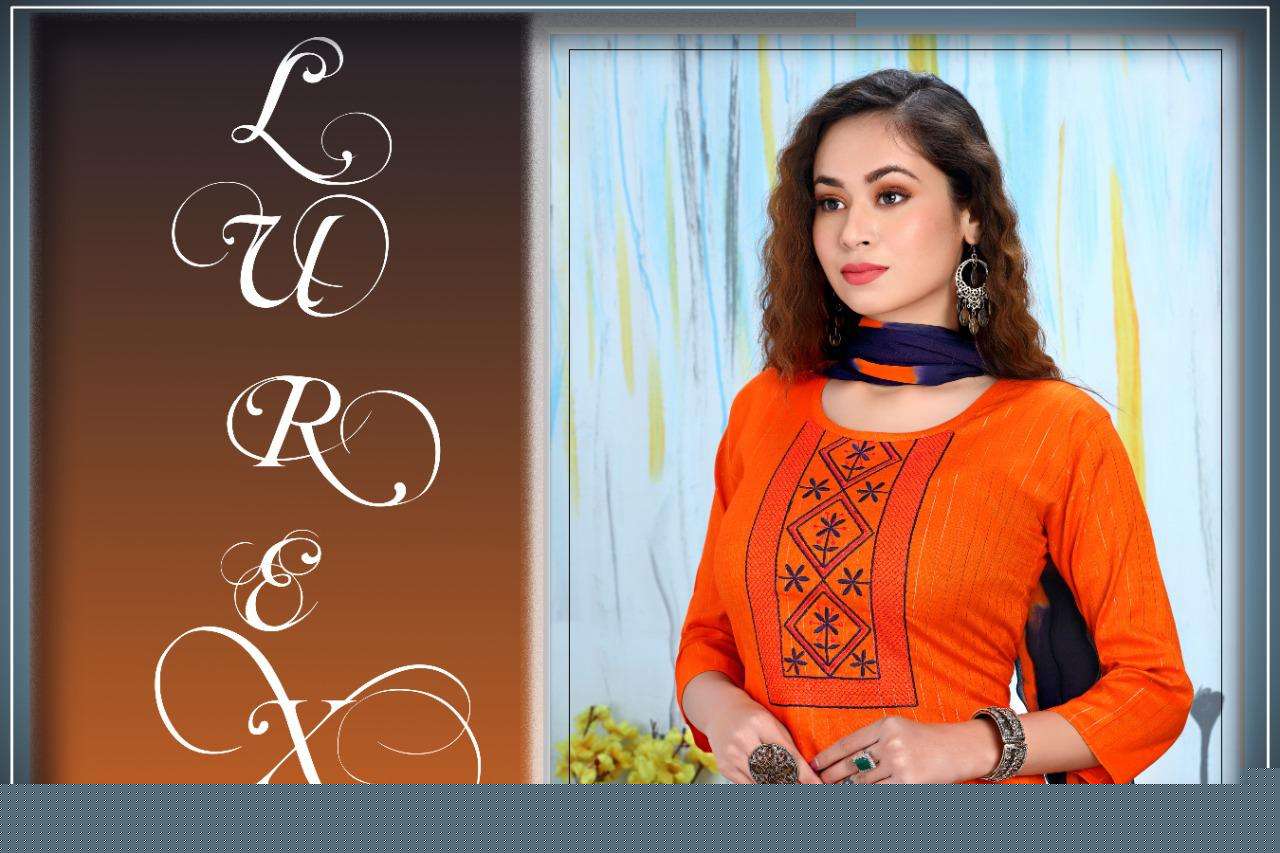 LUREX BY BEAUTY QUEEN 101 TO 107 SERIES BEAUTIFUL SUITS COLORFUL STYLISH FANCY CASUAL WEAR & ETHNIC WEAR HEAVY RAYON DRESSES AT WHOLESALE PRICE