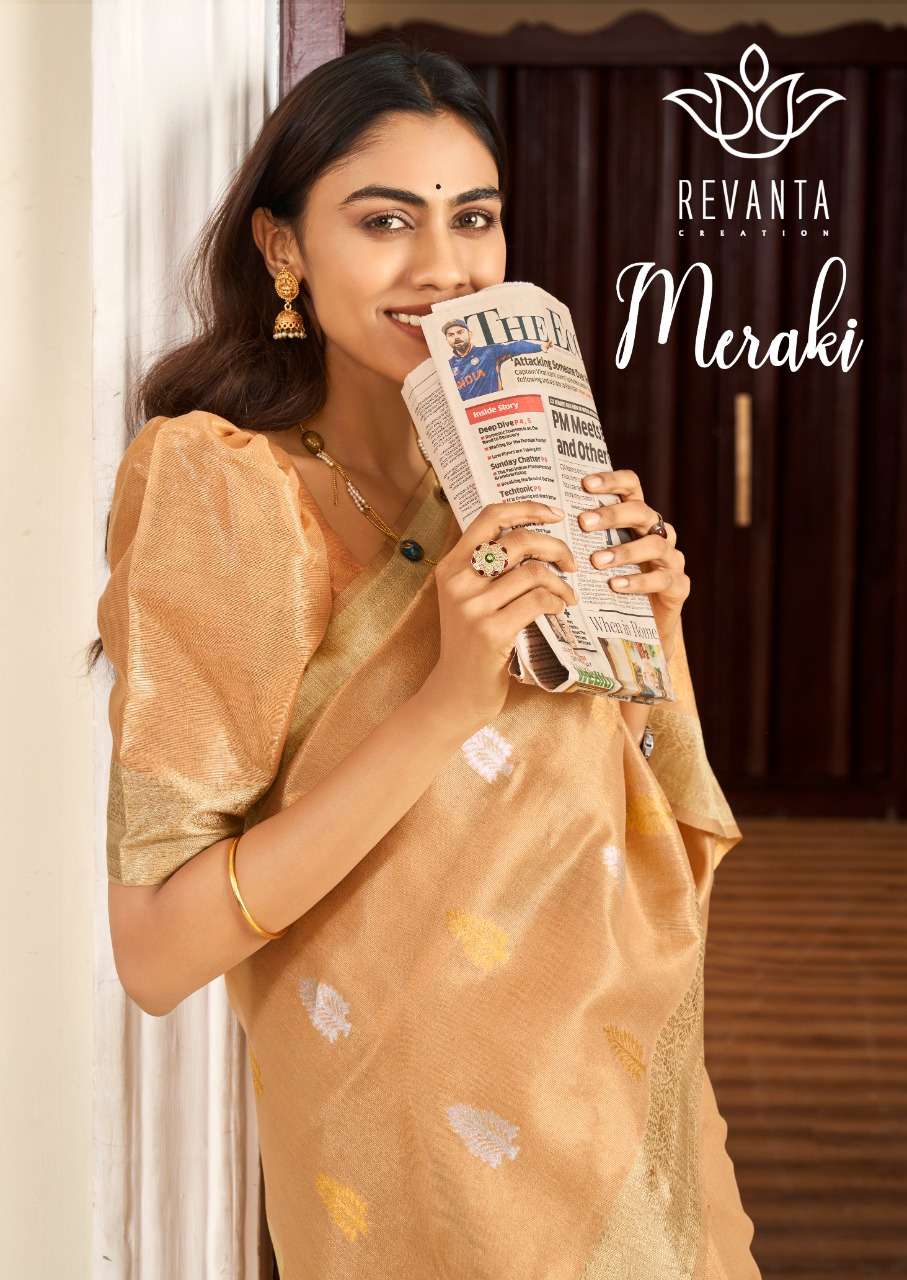 MERAKI BY REVANTA 10101 TO 10105 SERIES INDIAN TRADITIONAL WEAR COLLECTION BEAUTIFUL STYLISH FANCY COLORFUL PARTY WEAR & OCCASIONAL WEAR KORA SILK SAREES AT WHOLESALE PRICE