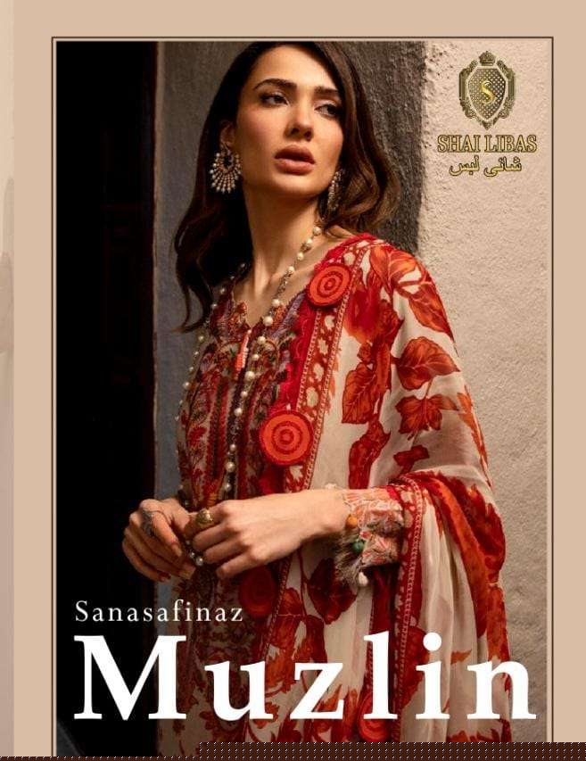 MUZLIN BY SHAI LIBAS DESIGNER PAKISTANI WEAR COLLECTION BEAUTIFUL STYLISH FANCY COLORFUL PARTY WEAR & OCCASIONAL WEAR PURE LAWN COTTON EMBROIDERED DRESSES AT WHOLESALE PRICE