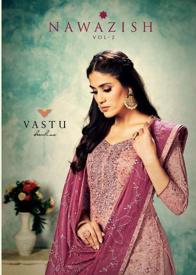 NAWAZISH VOL-2 BY VASTU TEX 201 TO 204 SERIES BEAUTIFUL SUITS COLORFUL STYLISH FANCY CASUAL WEAR & ETHNIC WEAR PURE LAWN COTTON PRINT DRESSES AT WHOLESALE PRICE