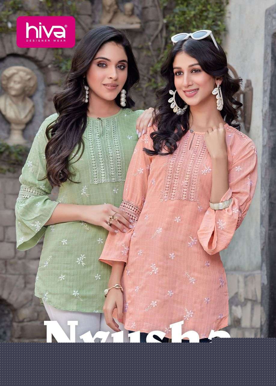 NYUSHA BY HIVA 101 TO 106 SERIES BEAUTIFUL STYLISH FANCY COLORFUL CASUAL WEAR & ETHNIC WEAR GEORGETTE TOPS AT WHOLESALE PRICE
