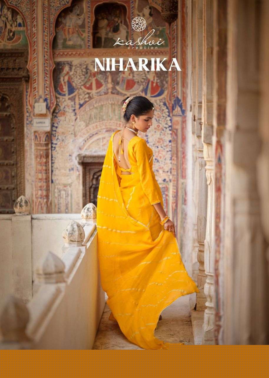 NIHARIKA BY KASHVI CREATION 95001 TO 95010 SERIES INDIAN TRADITIONAL WEAR COLLECTION BEAUTIFUL STYLISH FANCY COLORFUL PARTY WEAR & OCCASIONAL WEAR CHIFFON MOSS SAREES AT WHOLESALE PRICE