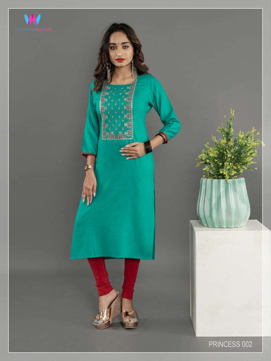 PRINCESS VOL-1 BY WOMENS HANGER 001 TO 006 SERIES DESIGNER STYLISH FANCY COLORFUL BEAUTIFUL PARTY WEAR & ETHNIC WEAR COLLECTION RAYON EMBROIDERY KURTIS AT WHOLESALE PRICE