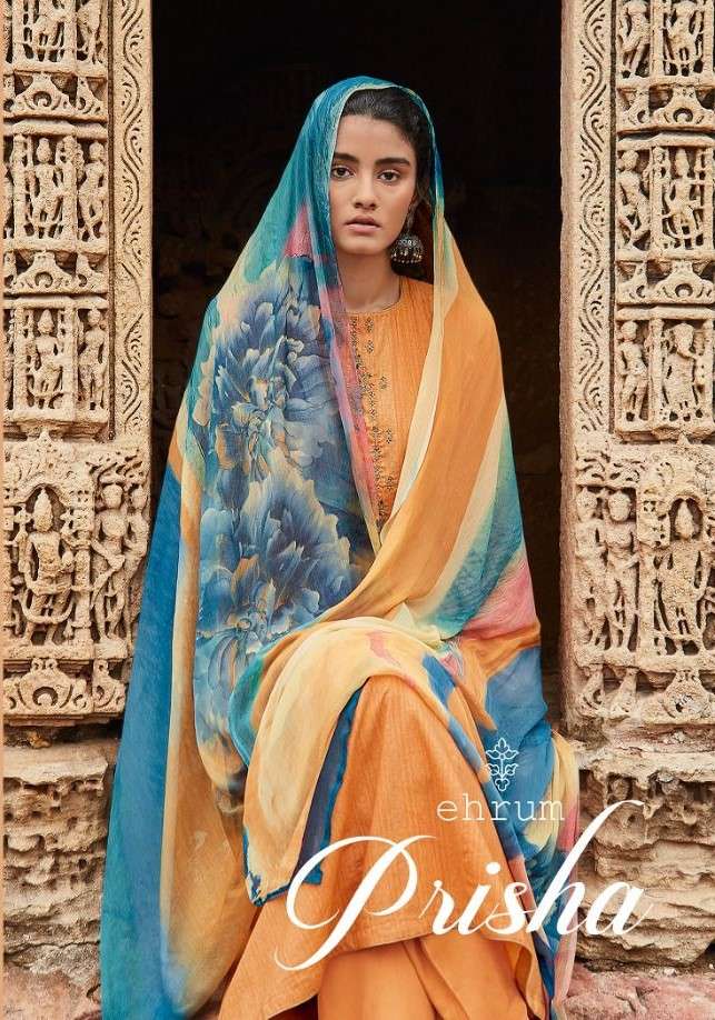 PRISHA BY EHRUM 01 TO 08 SERIES BEAUTIFUL SUITS COLORFUL STYLISH FANCY CASUAL WEAR & ETHNIC WEAR PURE COTTON PRINT WITH EMBROIDERED DRESSES AT WHOLESALE PRICE