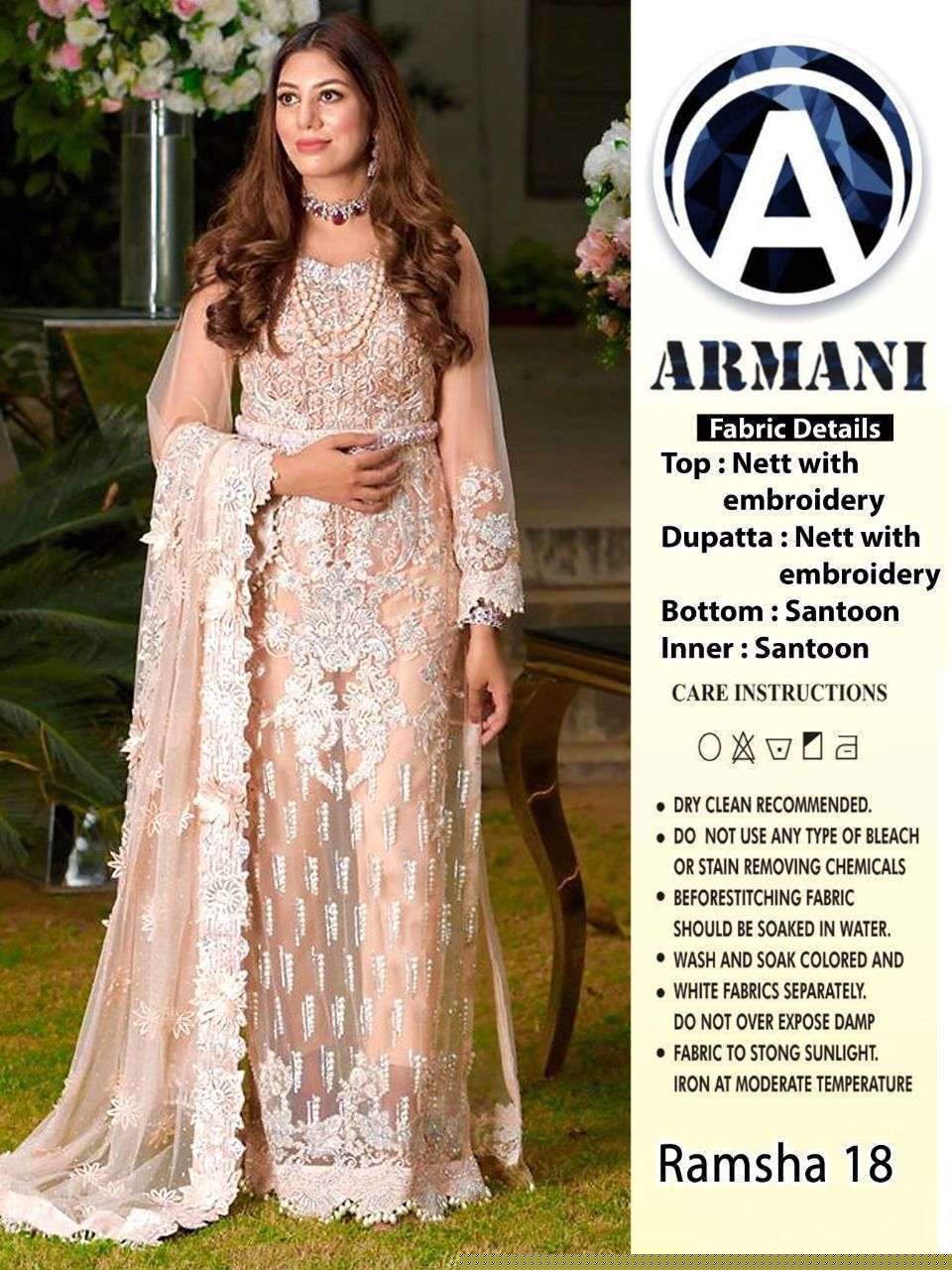 RAMSHA 18 BY ARMANI PAKISTANI SUITS BEAUTIFUL FANCY COLORFUL STYLISH PARTY WEAR & OCCASIONAL WEAR BUTTERFLY NET EMBROIDERY DRESSES AT WHOLESALE PRICE