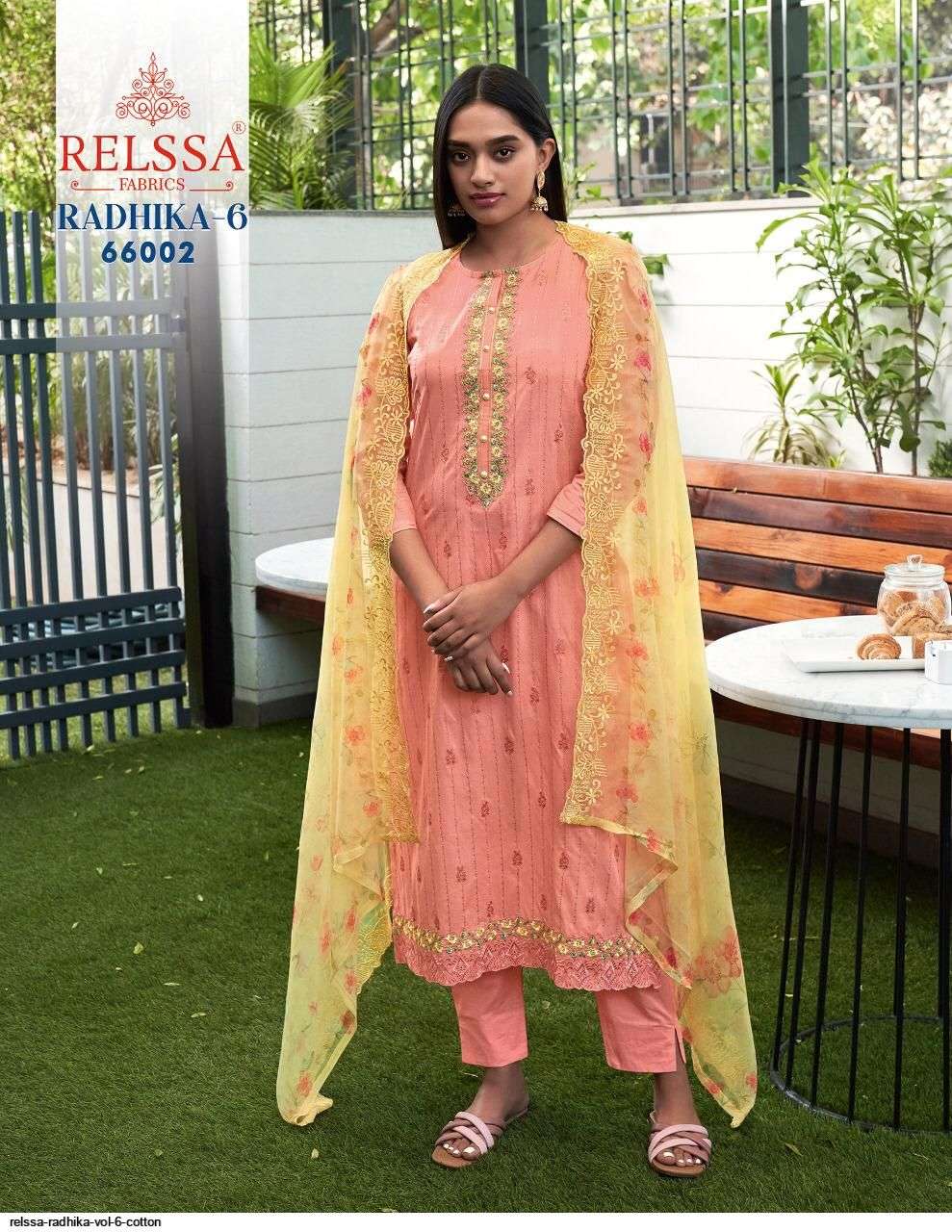 RADHIKA VOL-6 BY RELSSA FABRICS 66001 TO 66006 SERIES BEAUTIFUL SUITS COLORFUL STYLISH FANCY CASUAL WEAR & ETHNIC WEAR PURE COTTON EMBROIDERED DRESSES AT WHOLESALE PRICE