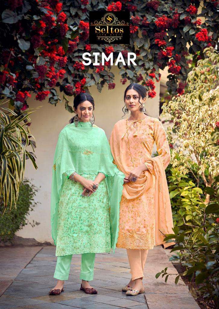 SIMAR BY SELTOS 25001 TO 25008 SERIES BEAUTIFUL SUITS COLORFUL STYLISH FANCY CASUAL WEAR & ETHNIC WEAR PURE COTTON WITH WORK DRESSES AT WHOLESALE PRICE