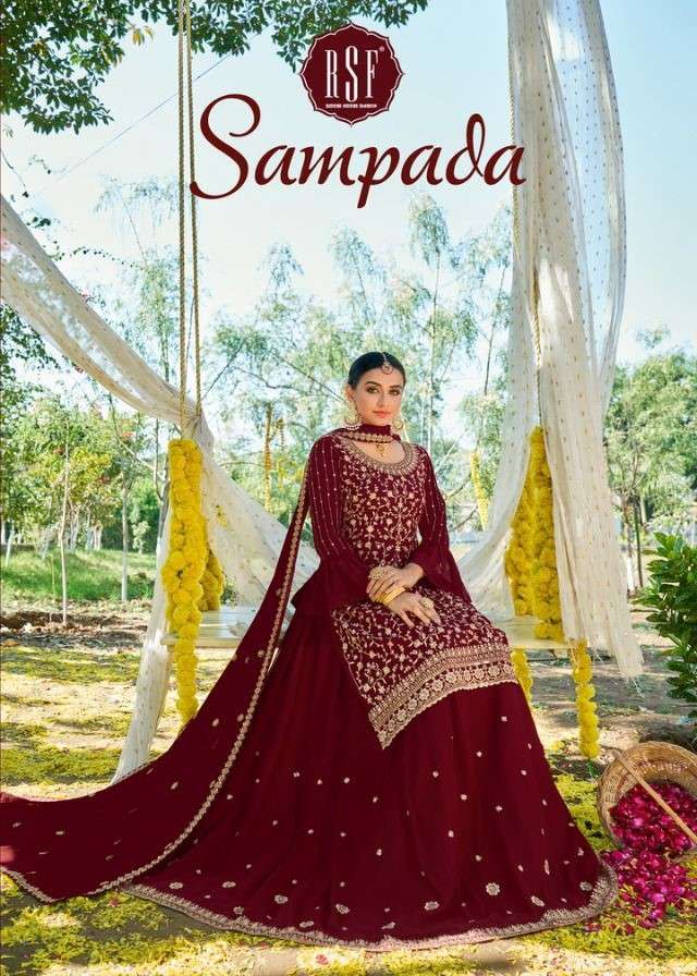 SAMPADA BY RIDDHI SIDDHI FASHION 22001 TO 22004 SERIES BEAUTIFUL SUITS COLORFUL STYLISH FANCY CASUAL WEAR & ETHNIC WEAR PURE FAUX GEORGETTE DRESSES AT WHOLESALE PRICE