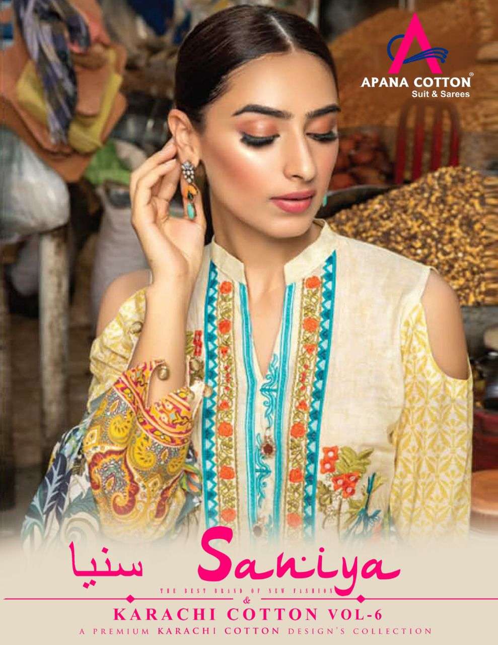SANIYA VOL-6 BY APANA COTTON 1001 TO 1006 SERIES BEAUTIFUL STYLISH SUITS FANCY COLORFUL CASUAL WEAR & ETHNIC WEAR & READY TO WEAR COTTON PRINTED DRESSES AT WHOLESALE PRICE