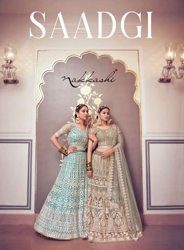 SAADGI BY NAKKASHI 5191 TO 5198 SERIES DESIGNER BEAUTIFUL NAVRATRI COLLECTION OCCASIONAL WEAR & PARTY WEAR NET LEHENGAS AT WHOLESALE PRICE