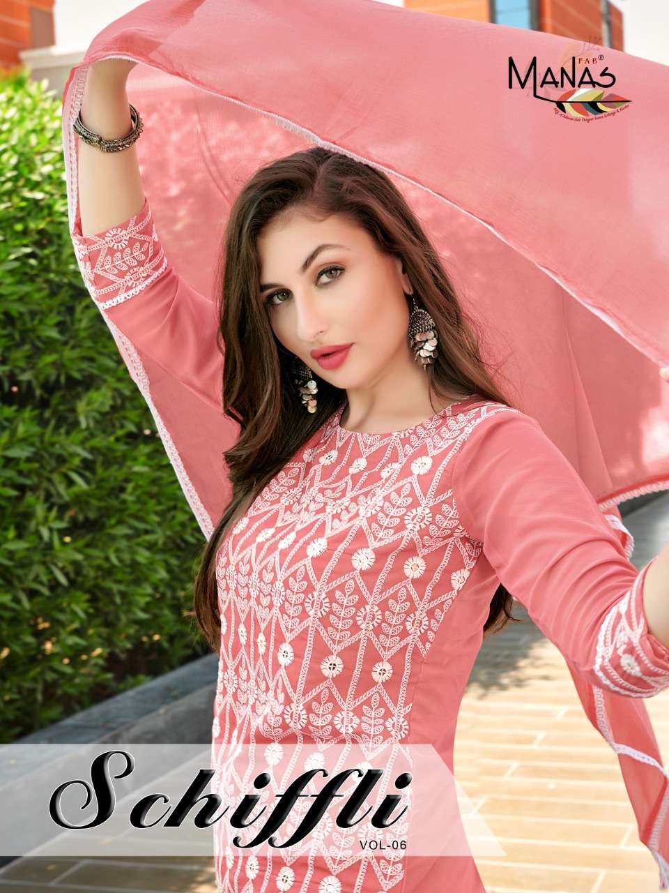 SCHIFFLI VOL-6 BY MANAS FAB 7031 TO 7036 SERIES BEAUTIFUL SUITS COLORFUL STYLISH FANCY CASUAL WEAR & ETHNIC WEAR GEORGETTE WITH SCHIFFLI WORK DRESSES AT WHOLESALE PRICE