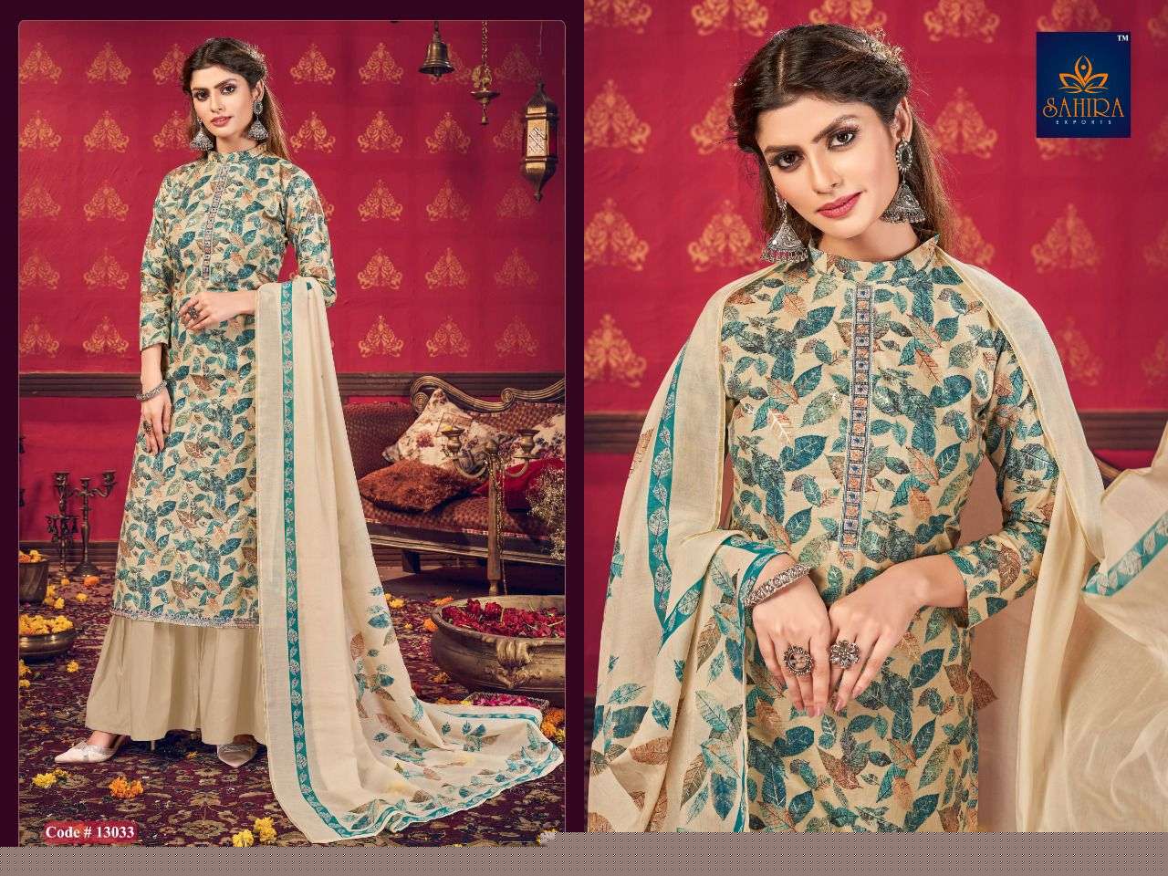 SAHIRA 13033 COLOURS BY SAHIRA EXPORTS 13033-A TO 13033-D SERIES BEAUTIFUL STYLISH SUITS FANCY COLORFUL CASUAL WEAR & ETHNIC WEAR & READY TO WEAR LAWN COTTON PRINT WITH EMBRODERY DRESSES AT WHOLESALE PRICE